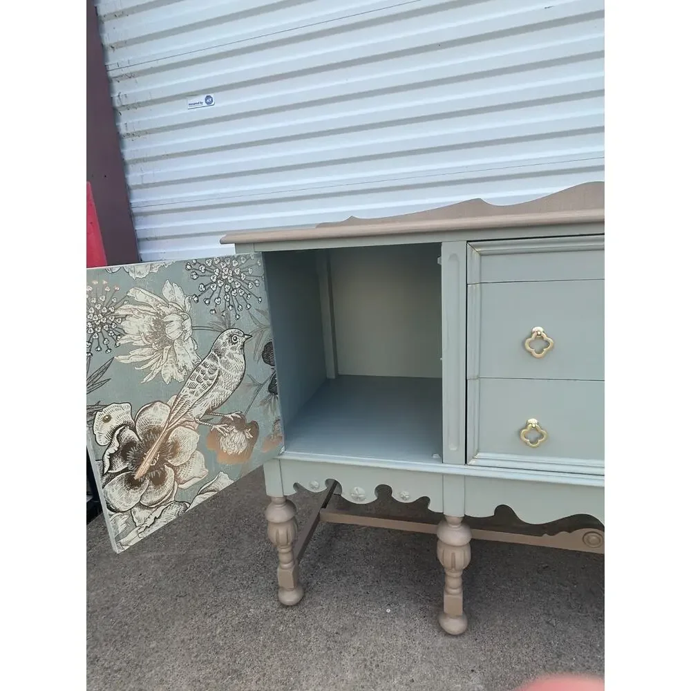 Vintage Jacobean Buffet, Antique Sideboard Cabinet, Coastal Cottage Farmhouse Cr